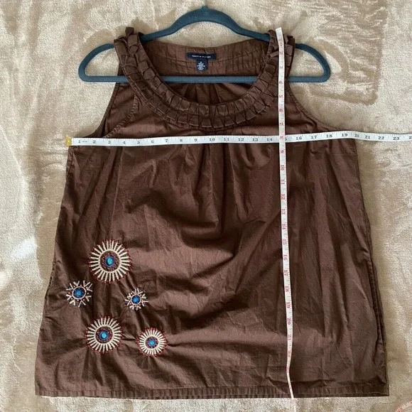 Tommy Hilfiger Women's M Blouse Brown Aztec Sleeveless Round Neck Cotton Y2K - Picture 7 of 7